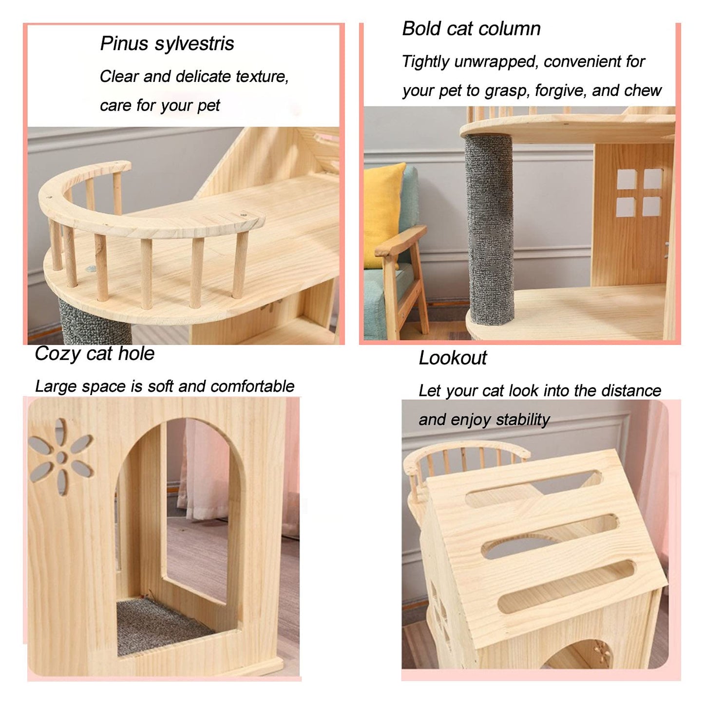 Luxury Wooden Cat Tree Tower with Acrylic Nest & Multi-Level Activity Center