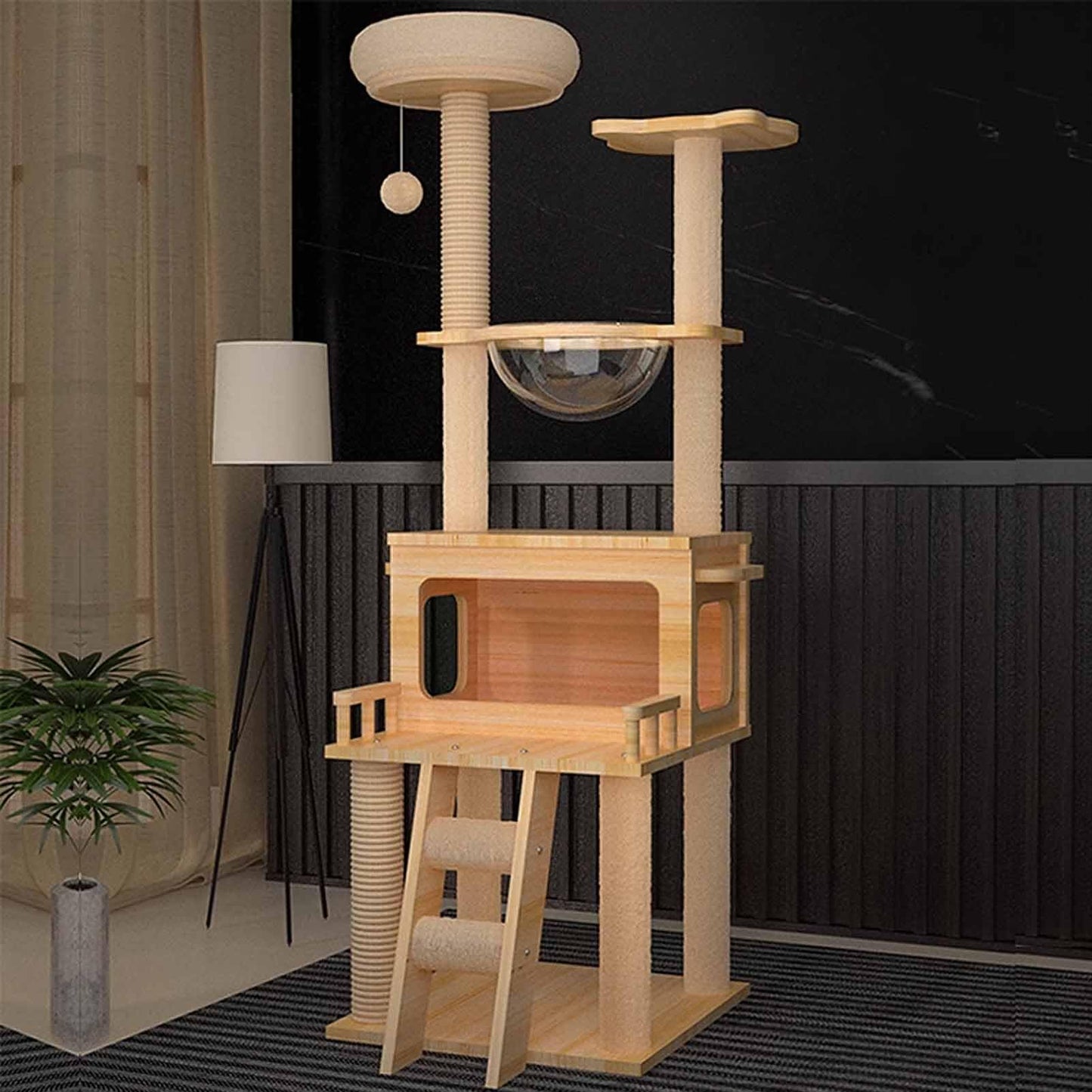 Tall Multi-Level Cat Tower with Scratching Posts, Plush Perches & Activity Toys