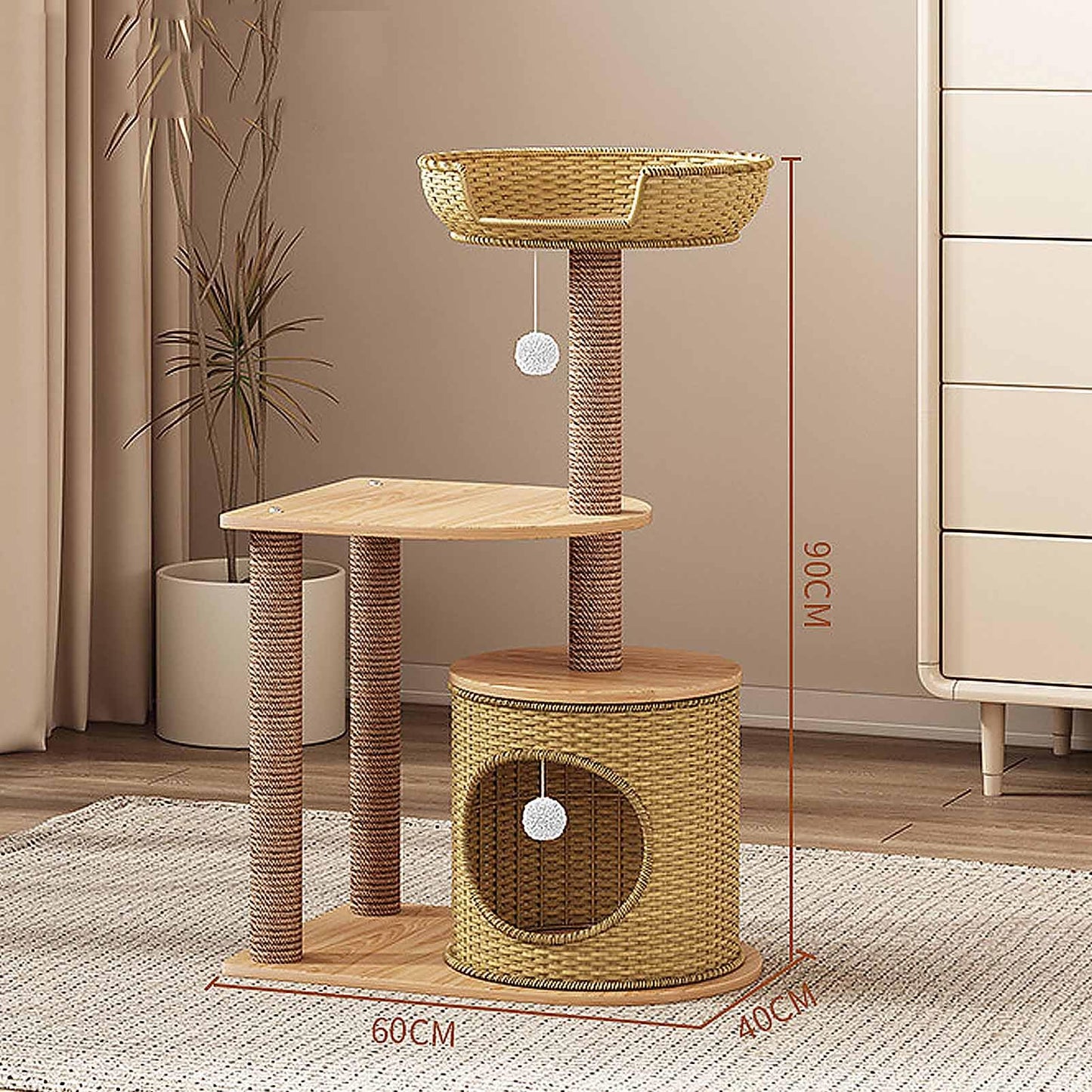 Multi-Level Cat Tree Tower with Sisal Scratching Posts, Hanging Toys & Cat Condo