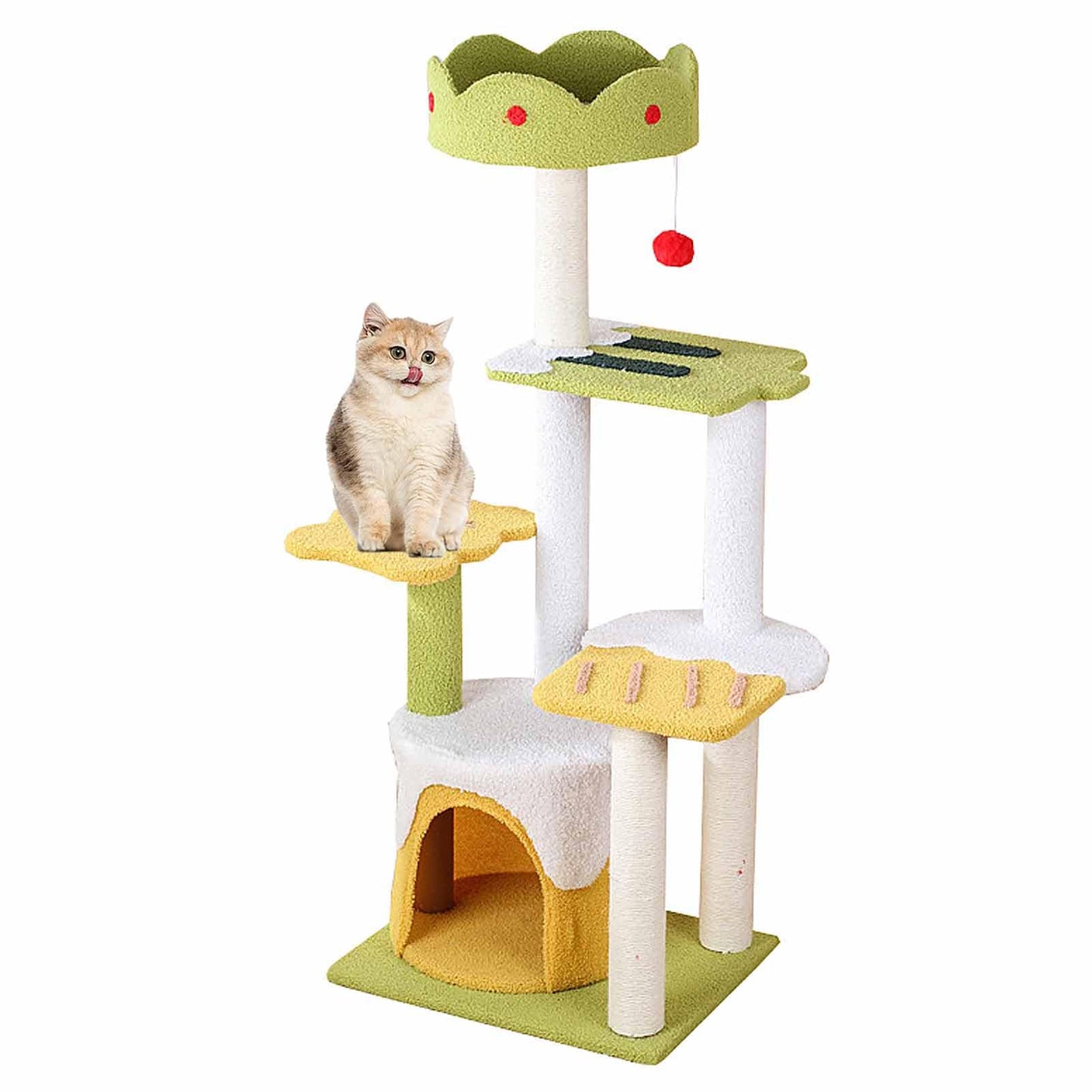 Cat Tree Tower with Sisal Scratching Posts, Perch & Hanging Toys for Indoor Cats - Green
