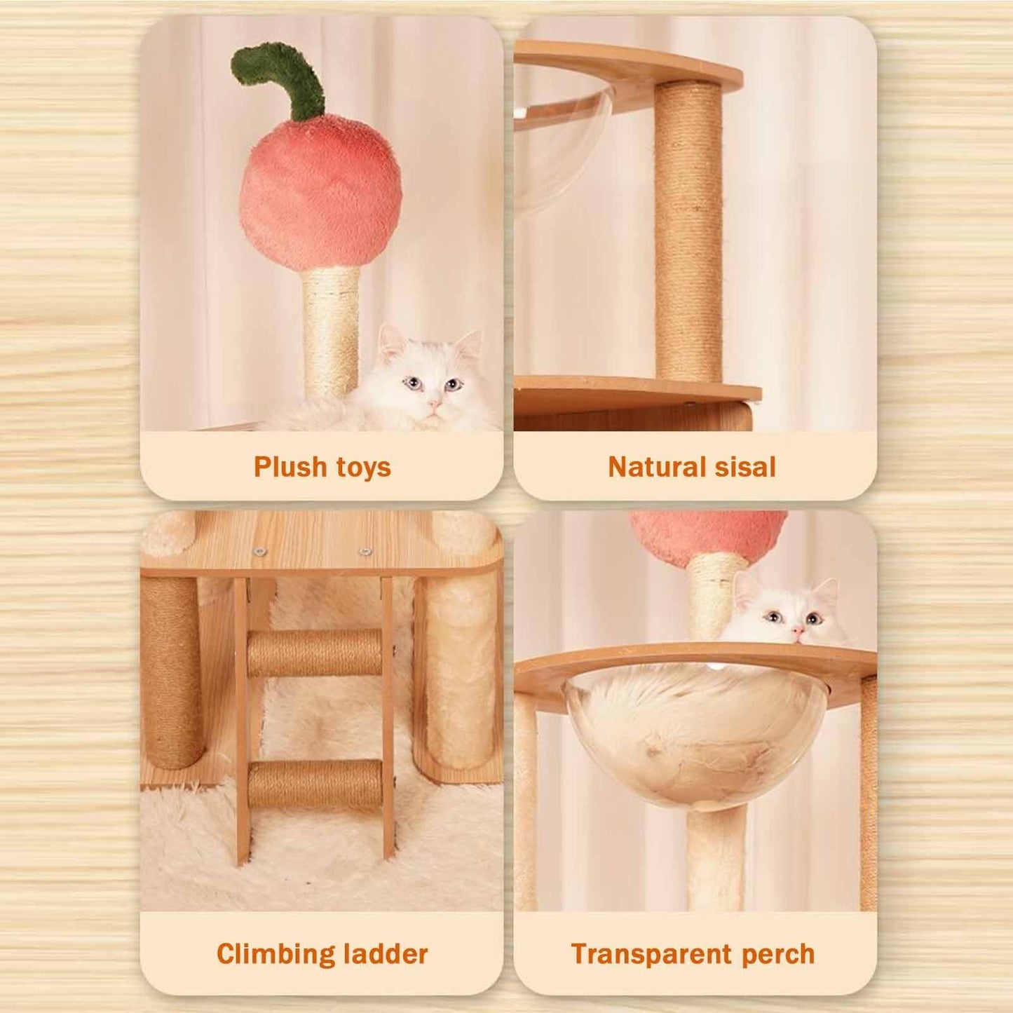 Luxury Cactus Cat Tree Tower with Flower Hammock & Sisal Scratching Post for Indoor Cats - Purple
