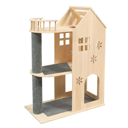 Luxury Wooden Cat Tree Tower with Acrylic Nest & Multi-Level Activity Center