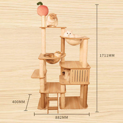 Luxury Cactus Cat Tree Tower with Flower Hammock & Sisal Scratching Post for Indoor Cats - Purple
