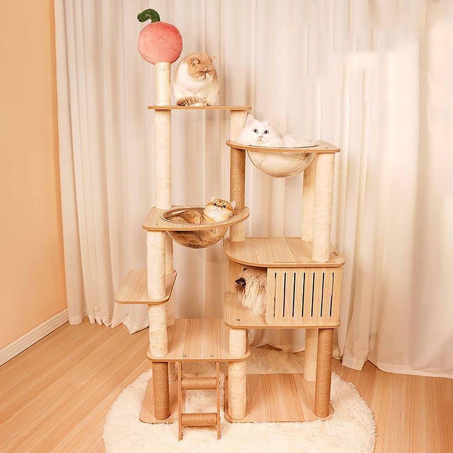 Luxury Cactus Cat Tree Tower with Flower Hammock & Sisal Scratching Post for Indoor Cats - Purple