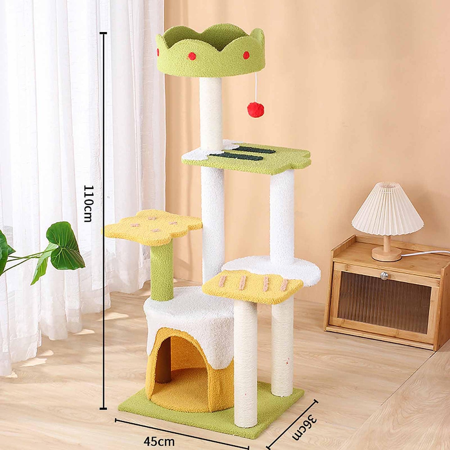 Cat Tree Tower with Sisal Scratching Posts, Perch & Hanging Toys for Indoor Cats - Green
