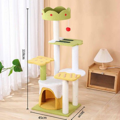 Cat Tree Tower with Sisal Scratching Posts, Perch & Hanging Toys for Indoor Cats - Green