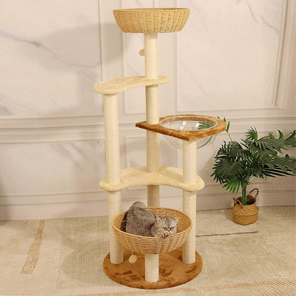 141cm Multi-Level Cat Tree Tower with Sisal Scratching Posts for Indoor Cats & Kittens