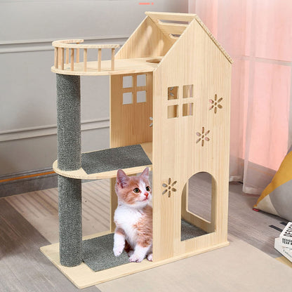 Luxury Wooden Cat Tree Tower with Acrylic Nest & Multi-Level Activity Center