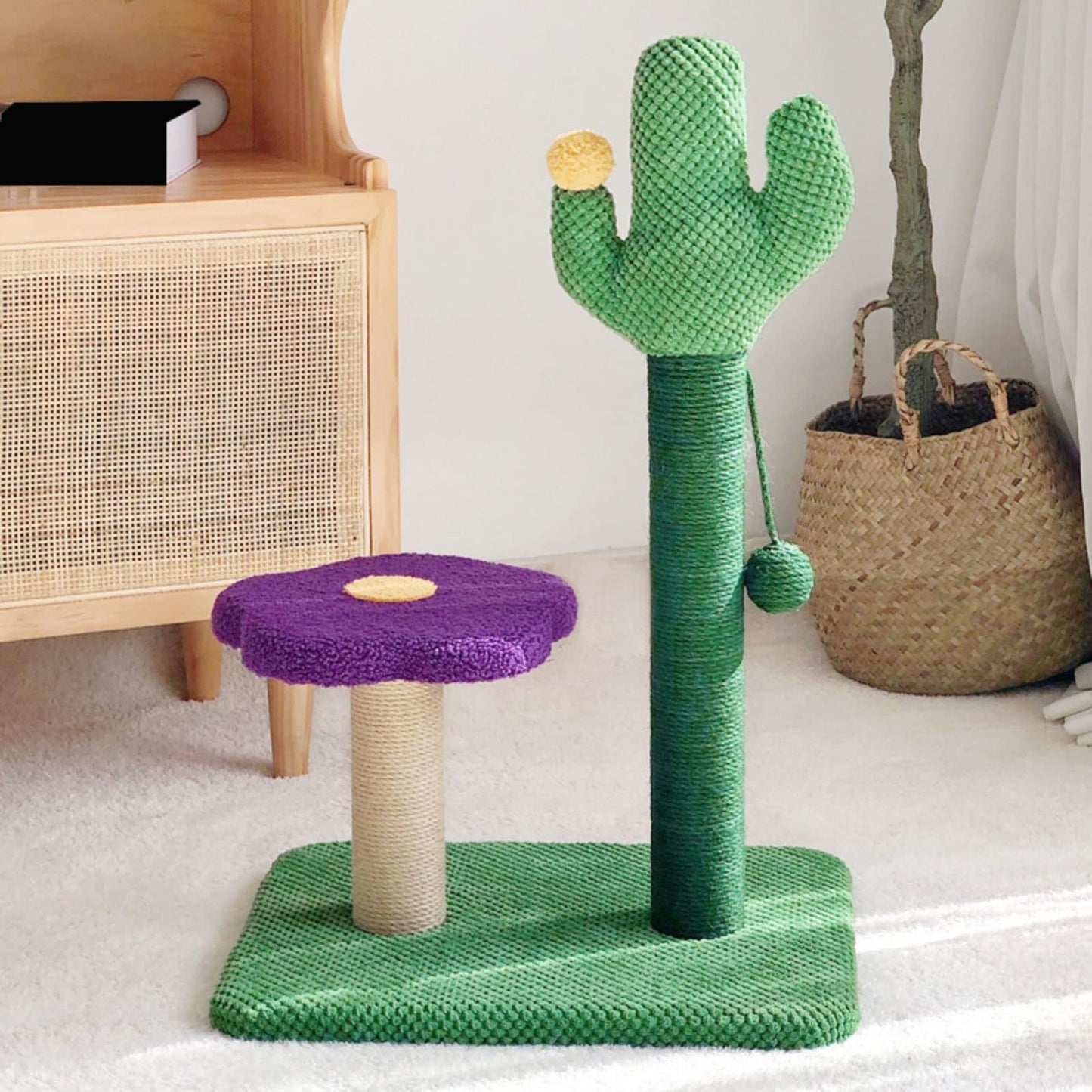 Luxury Cactus Cat Tree Tower with Flower Hammock & Sisal Scratching Post for Indoor Cats - Purple