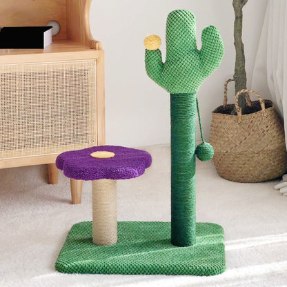 Luxury Cactus Cat Tree Tower with Flower Hammock & Sisal Scratching Post for Indoor Cats - Purple