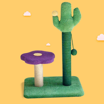 Luxury Cactus Cat Tree Tower with Flower Hammock & Sisal Scratching Post for Indoor Cats - Purple