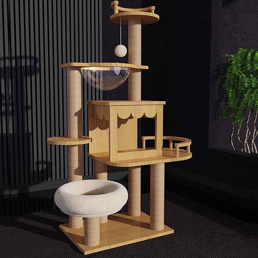 Tall Multi-Level Cat Tower with Scratching Posts, Plush Perches & Activity Toys