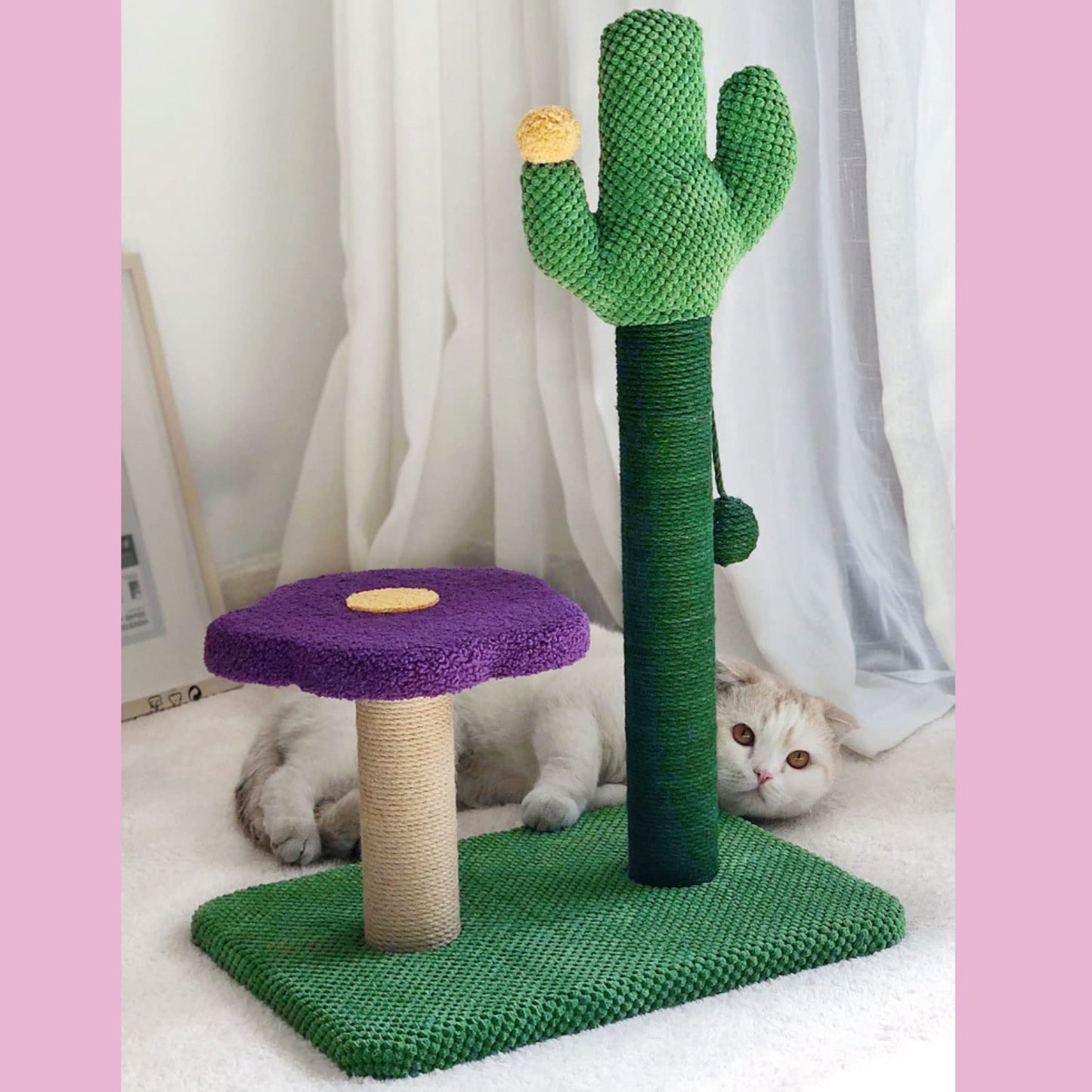 Luxury Cactus Cat Tree Tower with Flower Hammock & Sisal Scratching Post for Indoor Cats - Purple