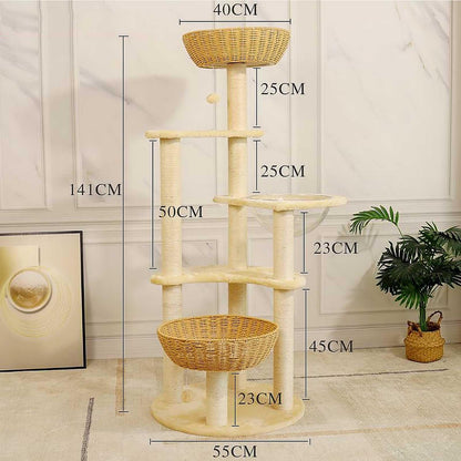 141cm Large Cat Tree Tower with 9 Scratching Posts, Perches & Plush Cat Condo