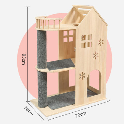Luxury Wooden Cat Tree Tower with Acrylic Nest & Multi-Level Activity Center