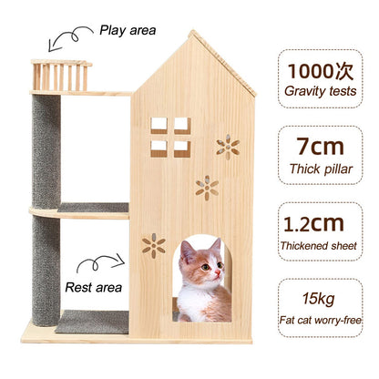 Luxury Wooden Cat Tree Tower with Acrylic Nest & Multi-Level Activity Center
