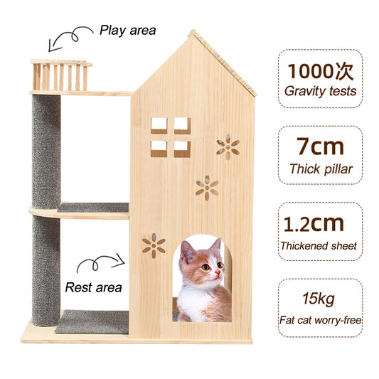 Luxury Wooden Cat Tree Tower with Acrylic Nest & Multi-Level Activity Center