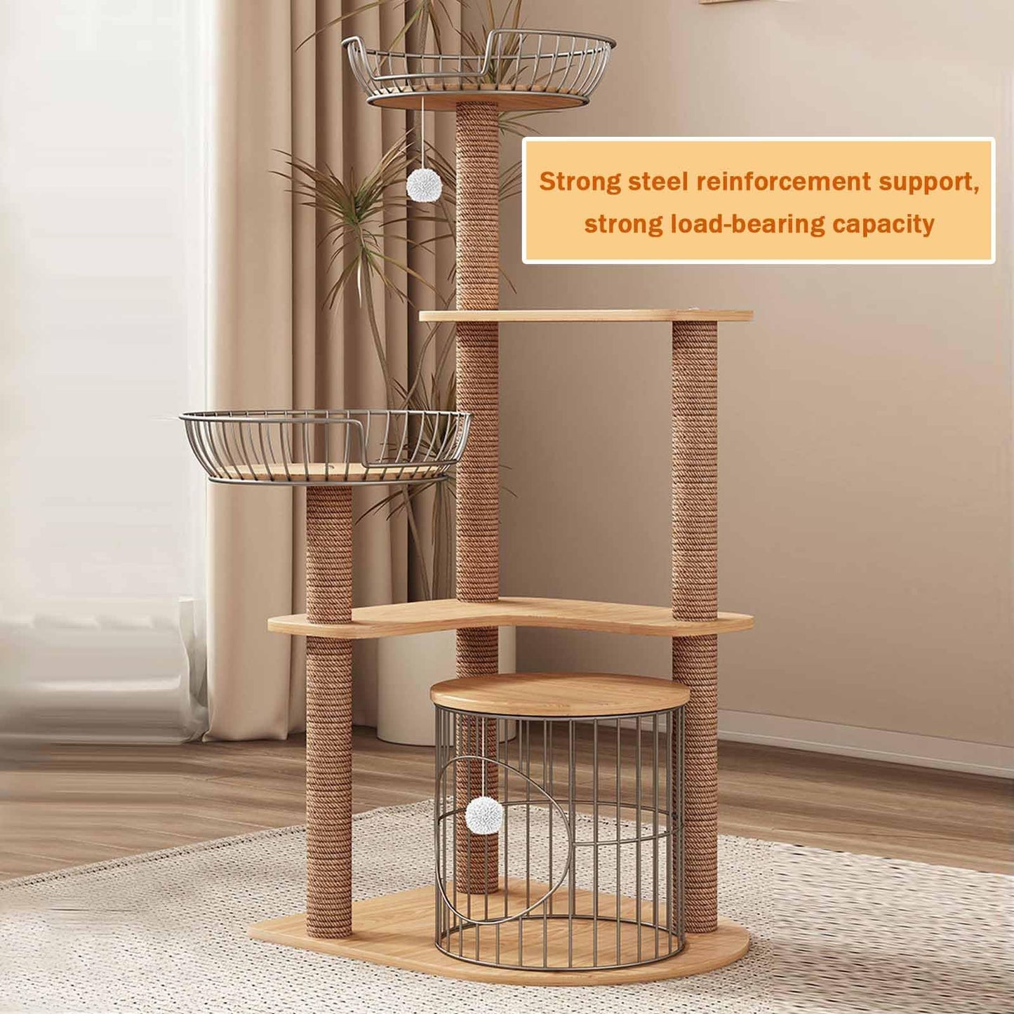 Multi-Level Cat Tree Tower with Sisal Scratching Posts, Hanging Toys & Cat Condo