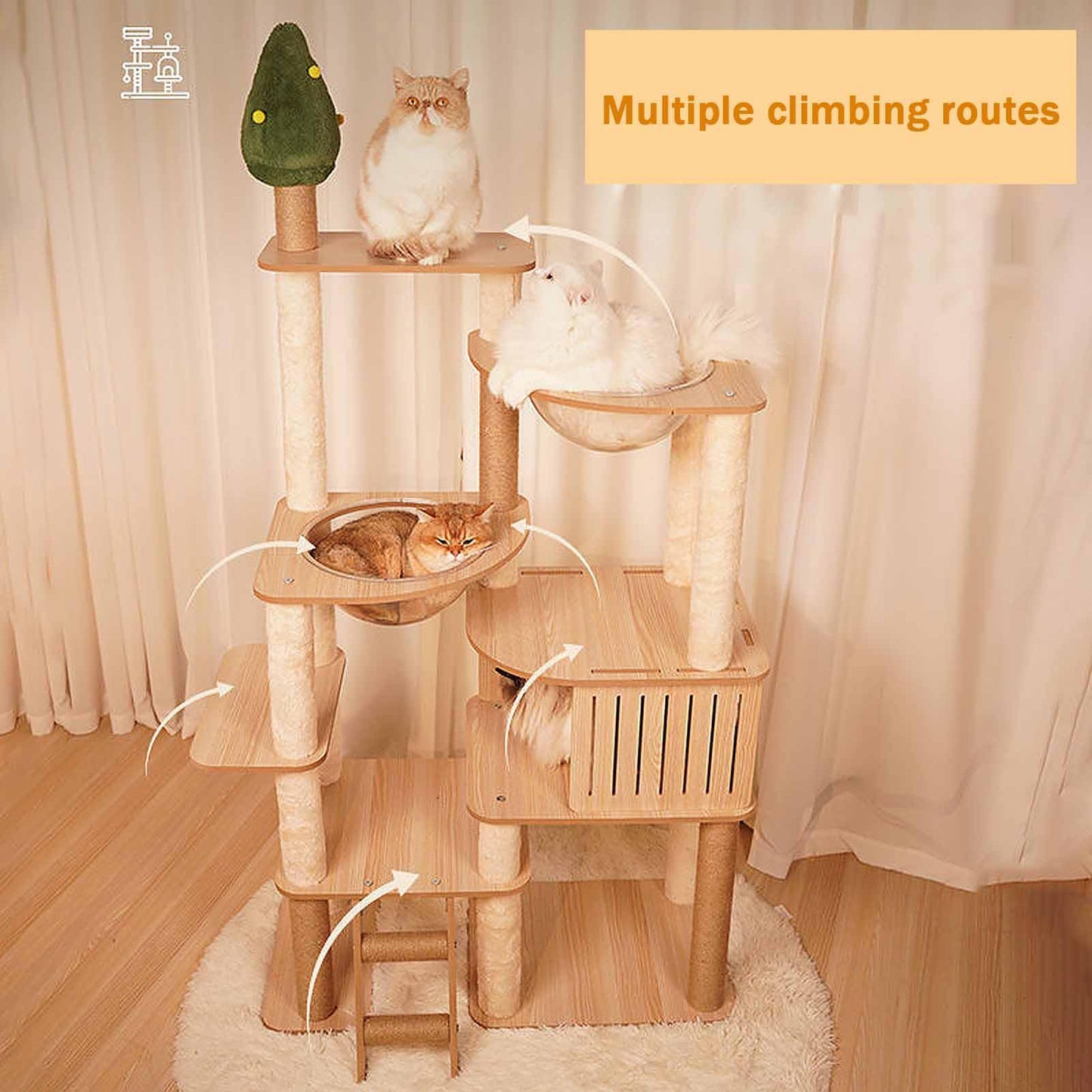 Luxury Cactus Cat Tree Tower with Flower Hammock & Sisal Scratching Post for Indoor Cats - Purple