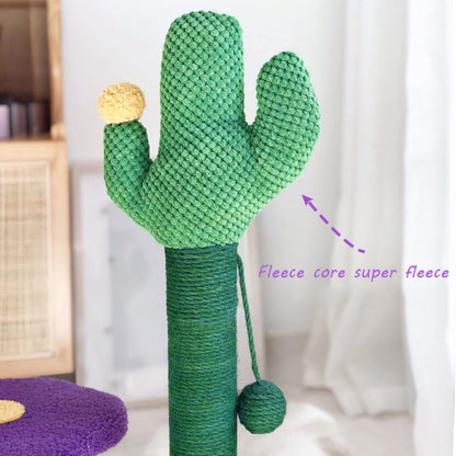 Luxury Cactus Cat Tree Tower with Flower Hammock & Sisal Scratching Post for Indoor Cats - Purple