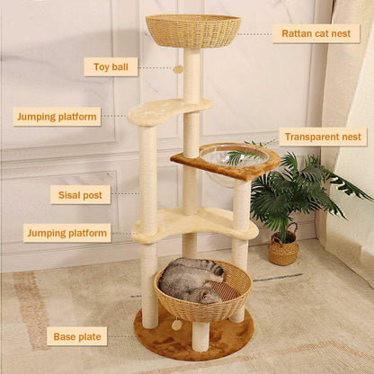 141cm Large Cat Tree Tower with 9 Scratching Posts, Perches & Plush Cat Condo