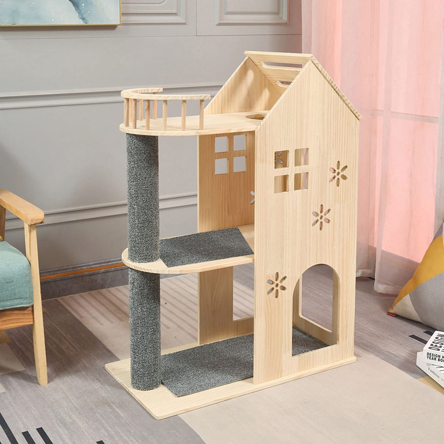 Luxury Wooden Cat Tree Tower with Acrylic Nest & Multi-Level Activity Center