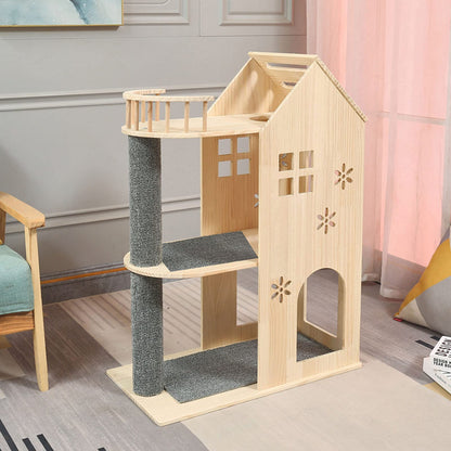 Luxury Wooden Cat Tree Tower with Acrylic Nest & Multi-Level Activity Center