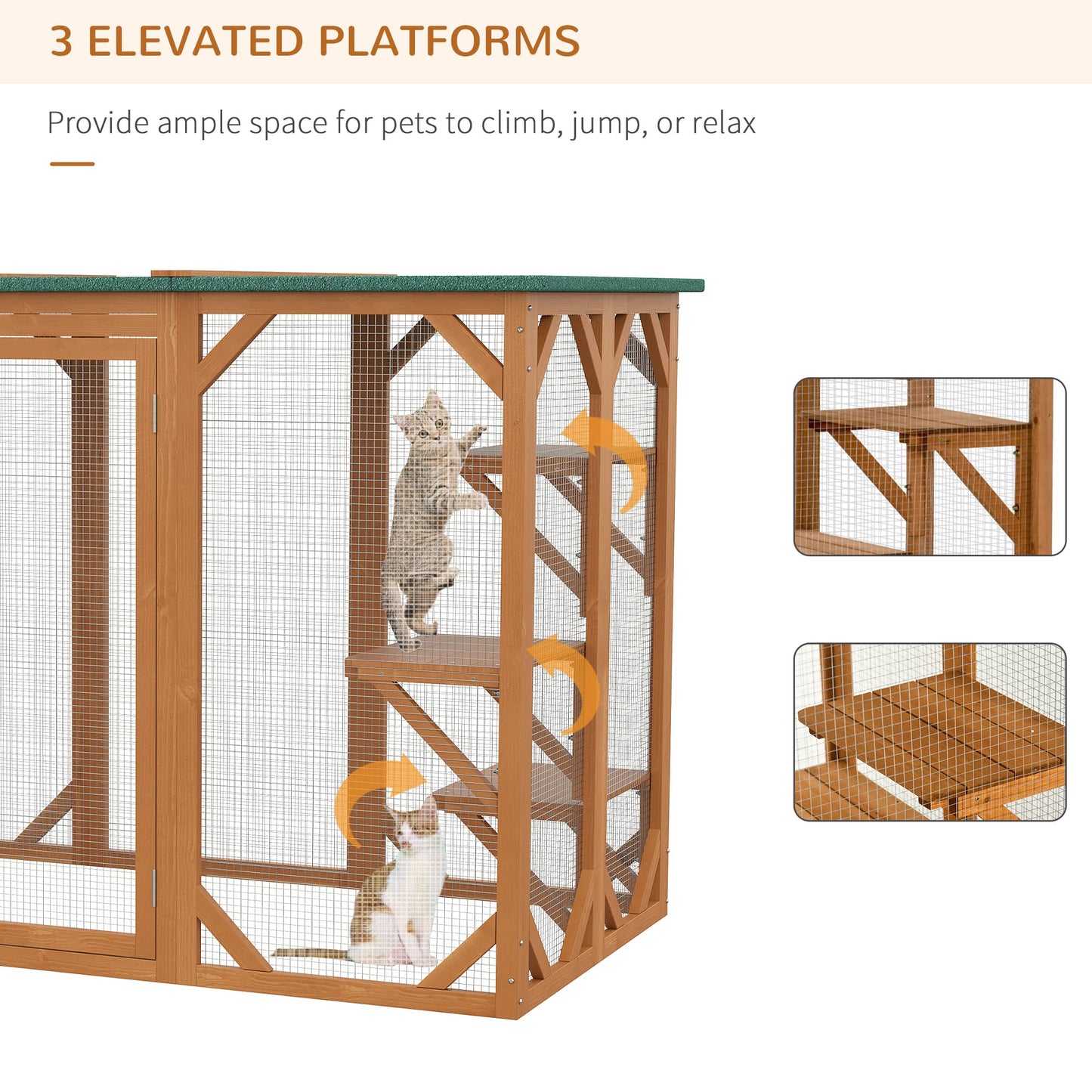 PawHut Outdoor Wooden Cat House Catio Shelter with Platforms & Weatherproof Roof