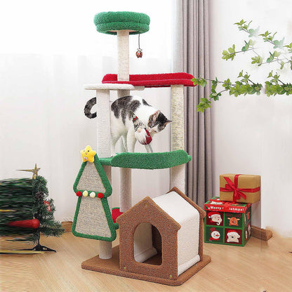 Cat Climbing Tower with Cave, Scratching Posts & Padded Platform for Indoor Cats