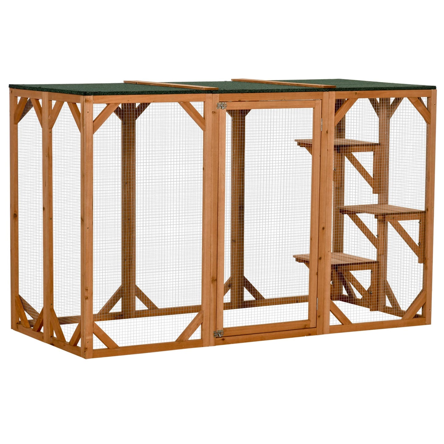 PawHut Outdoor Wooden Cat House Catio Shelter with Platforms & Weatherproof Roof