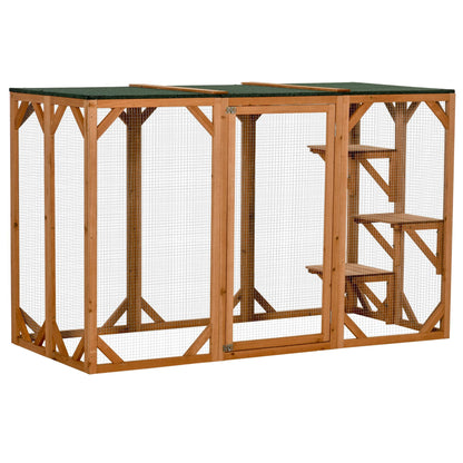 PawHut Outdoor Wooden Cat House Catio Shelter with Platforms & Weatherproof Roof