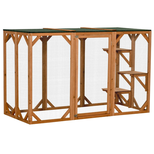 PawHut Outdoor Wooden Cat House Catio Shelter with Platforms & Weatherproof Roof