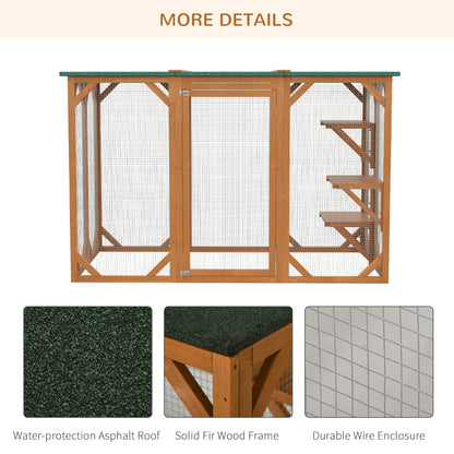 PawHut Outdoor Wooden Cat House Catio Shelter with Platforms & Weatherproof Roof