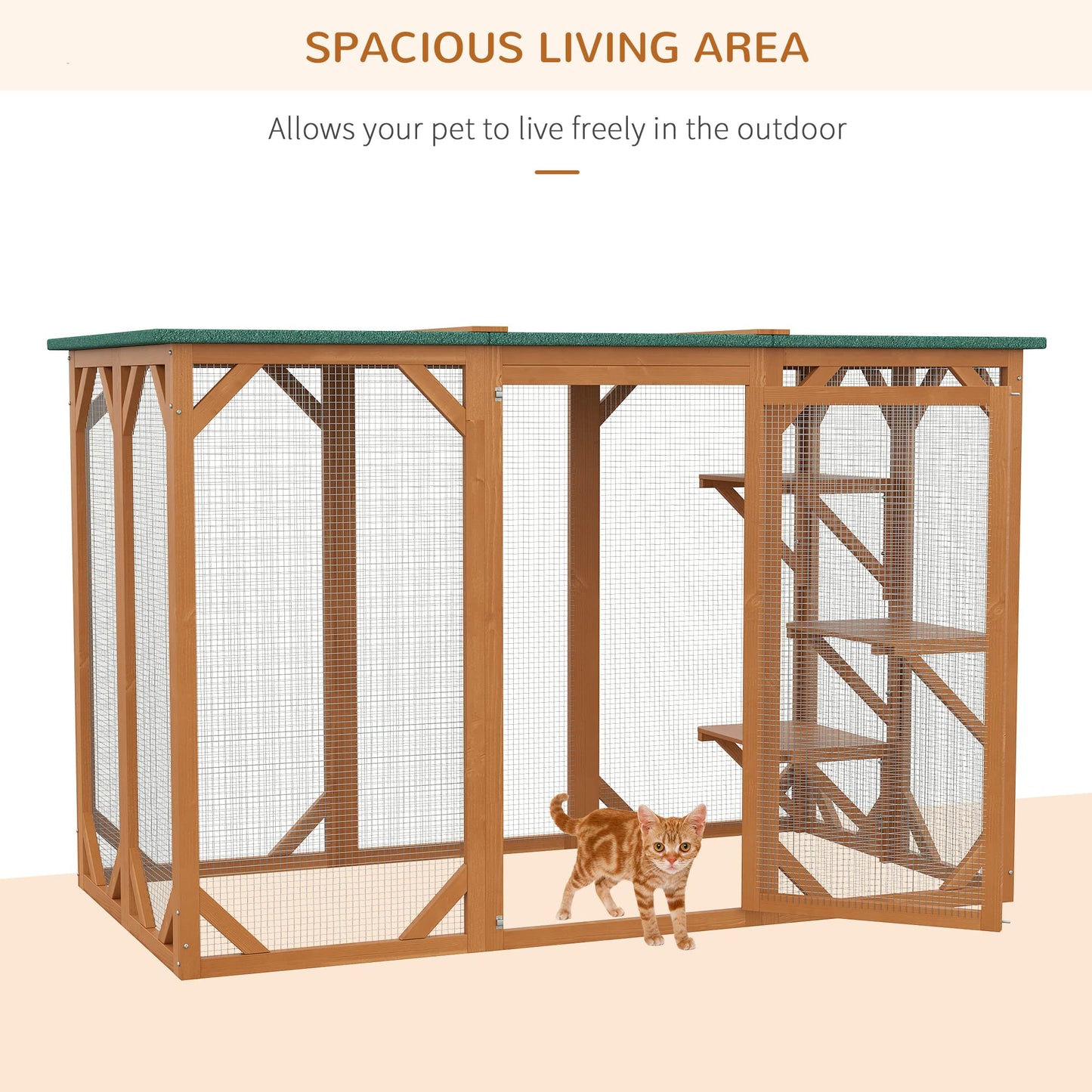 PawHut Outdoor Wooden Cat House Catio Shelter with Platforms & Weatherproof Roof