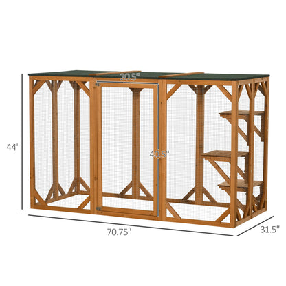 PawHut Outdoor Wooden Cat House Catio Shelter with Platforms & Weatherproof Roof