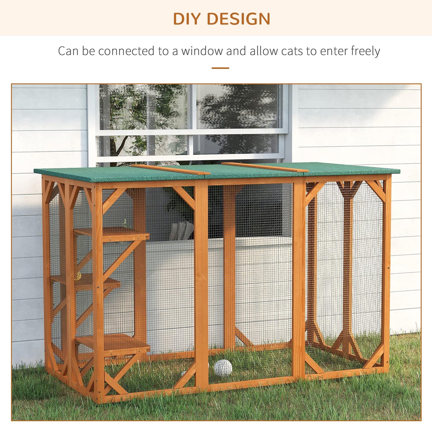 PawHut Outdoor Wooden Cat House Catio Shelter with Platforms & Weatherproof Roof